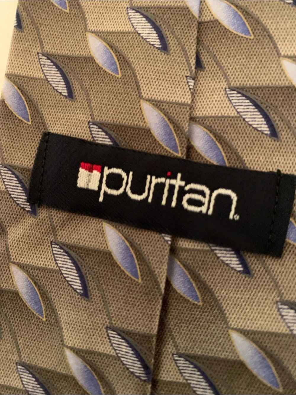 Puritan Beige Tie with Blue/Multi Color Silk Neck Tie late 90/early 2000’s